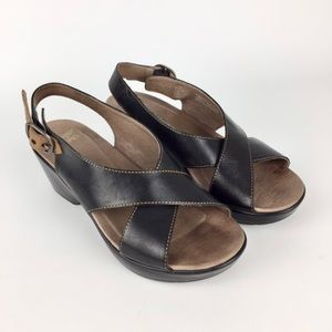 Dansko Jacinda Black Slingback Platform Wedge Sandal 8.5 9